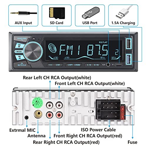 Car Stereo Bluetooth LCD Audio Radio with Brightness Adjustment APP Single Din