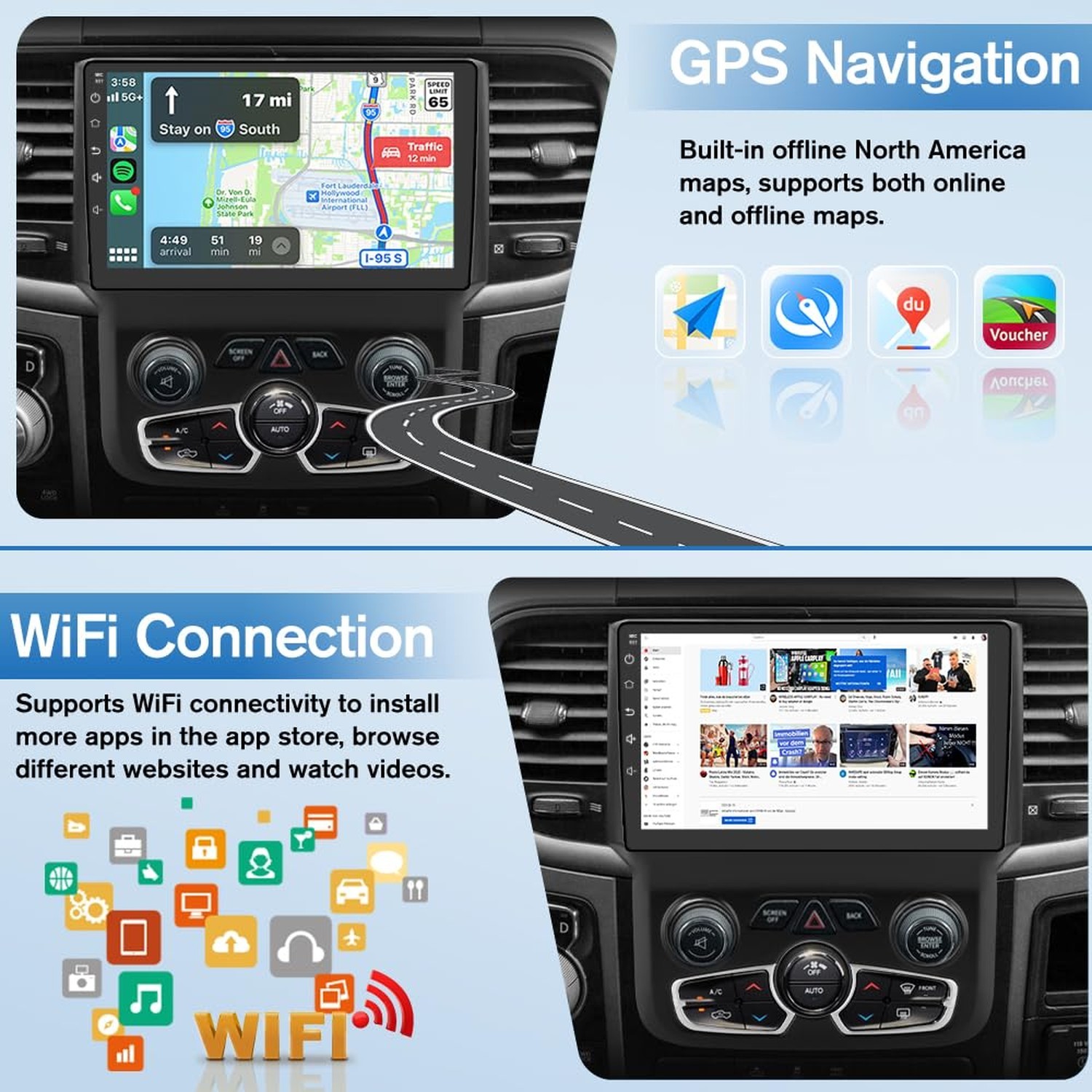 Car Radio Stereo for Dodge Ram 2013-2018 1500 2500 3500 Automatic AC Android …