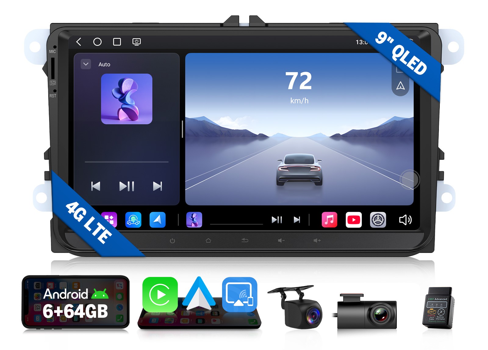 9″ QLED 6+64 Android 13 for VW Passat 2005-2014 Car Stereo CarPlay Radio DSP GPS