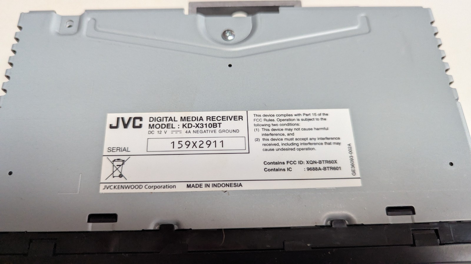JVC KD-X310BT Bluetooth Media Player AM FM USB AUX