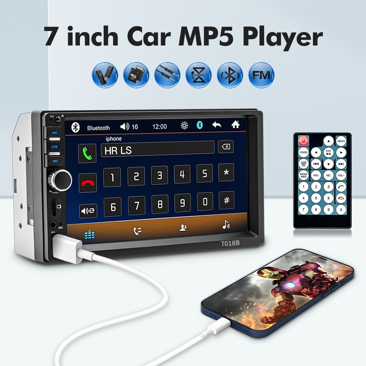 7 Inch MP5 Player 2DIN Car Stereo Bluetooth FM USB Touch Screen