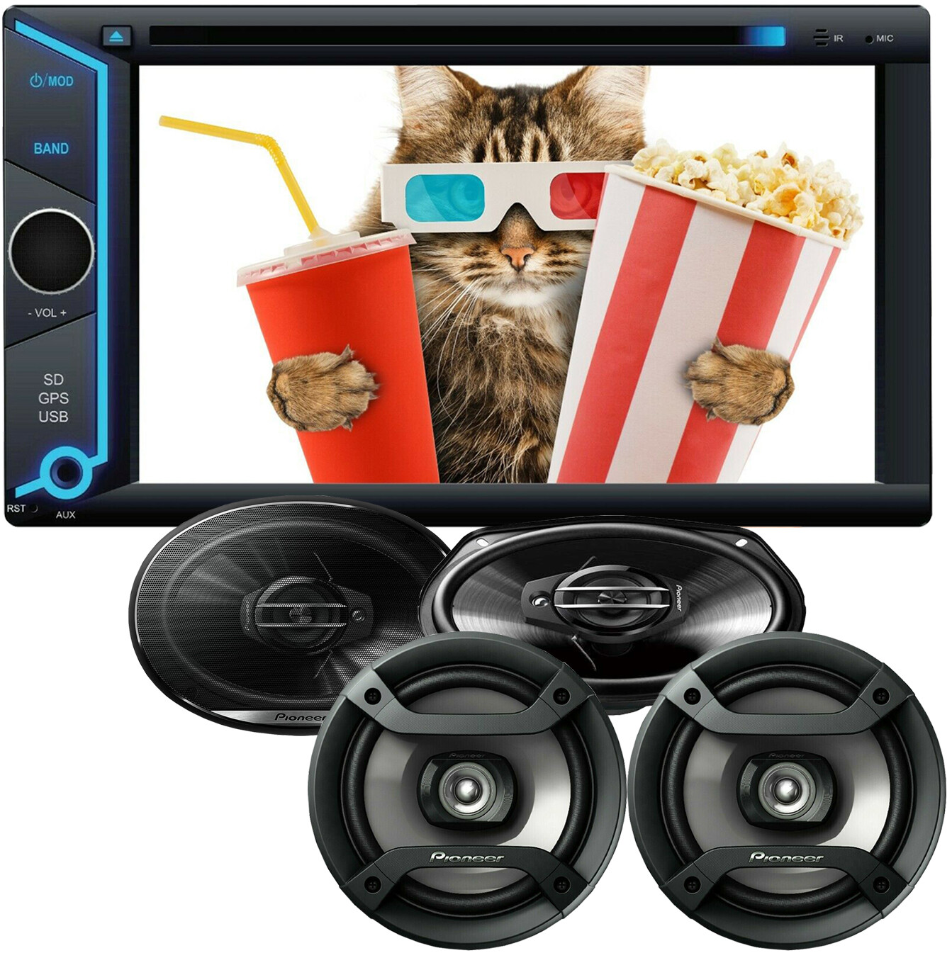Pioneer 6×9″ & 6.5″ 4 Speakers+ 2 DIN Car DVD CD MirrorLink Bluetooth Receiver