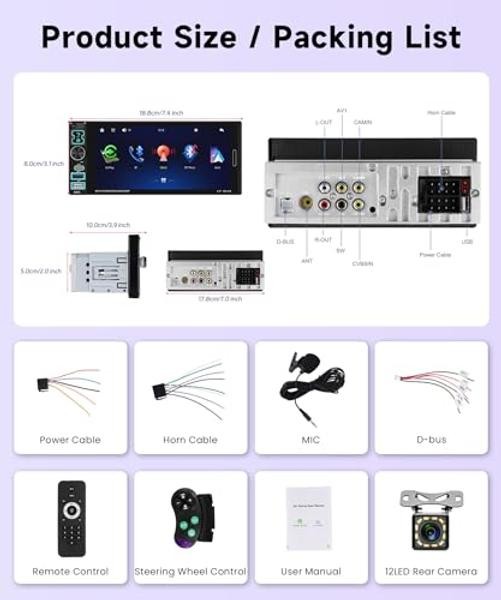 Car Stereo Single Din CarPlay Android Auto, 1 Din Car 6.9 inch Wired Carplay