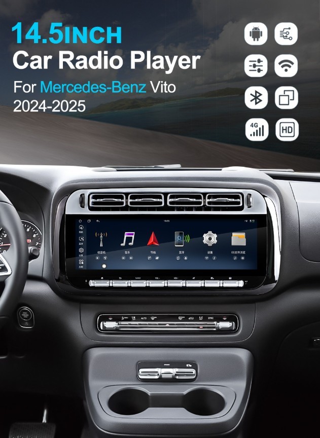 14.5″ 256GB Android CarPlay BT Car Radio GPS SWC For Mercedes Benz Metris 2024+
