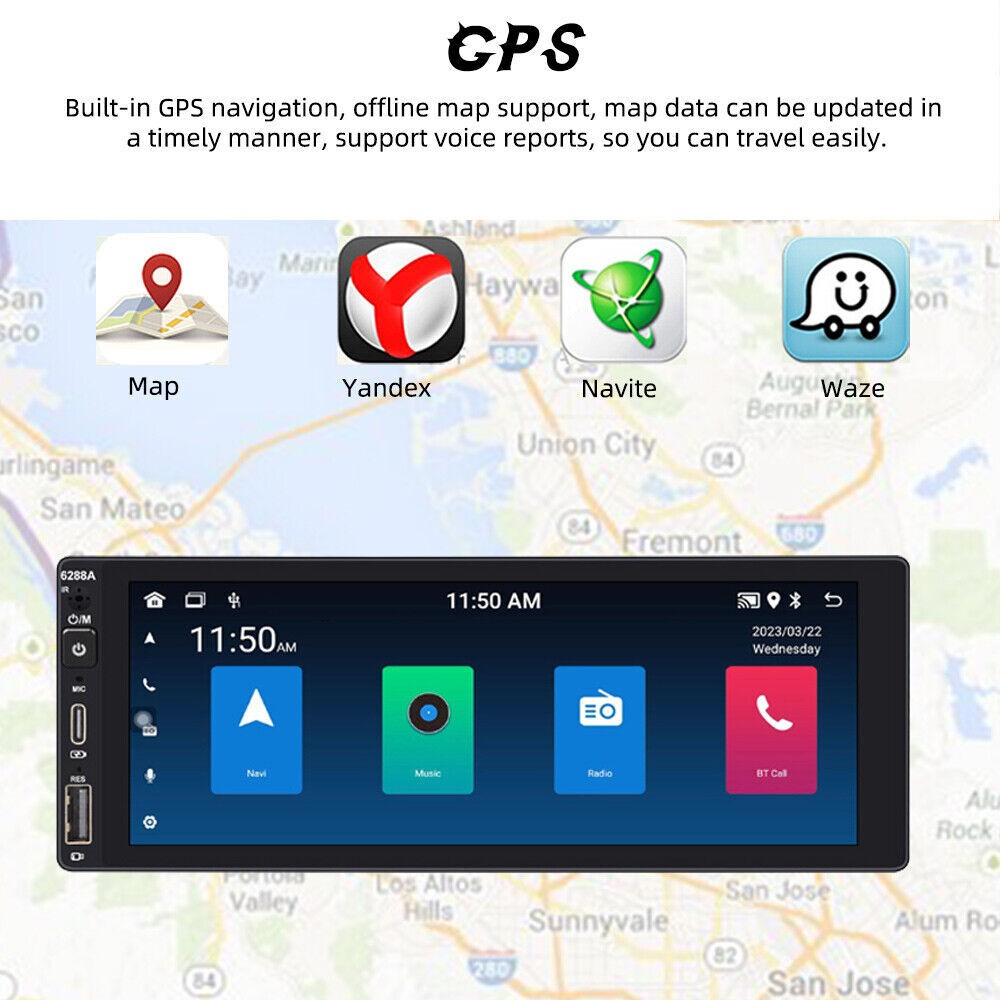 Single DIN Car Radio GPS NAVI WiFi Carplay 6.9 Inch Stereo Player Android 2+32G