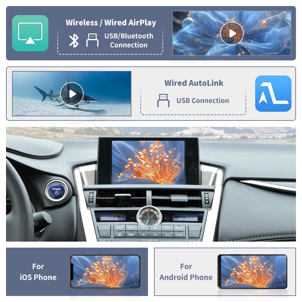 For Lexus IS NX ES RX GS UX CT LX LC RC 2014-2020 Wireless Carplay Andriod Auto