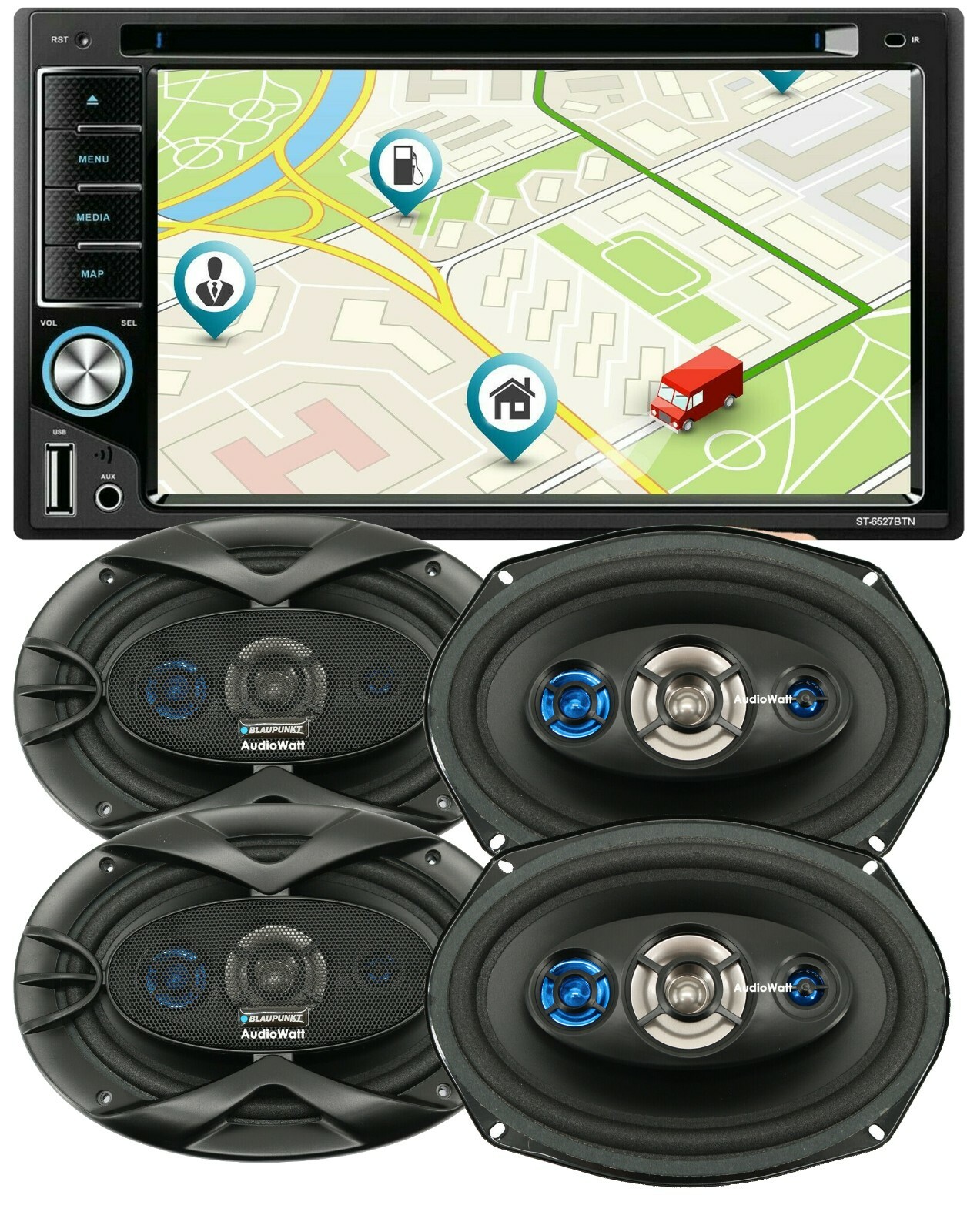 4x Blaupunkt GTS692M 6×9″ Speakers + 200W 6.2″ Mirror Link GPS For Android & IOS