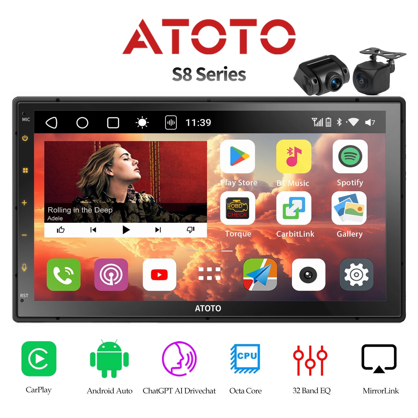 ATOTO S8 7″ 2DIN Car Stereo Bluetooth Built-in 4G LTE SCVC GPS 2BT w/1080P CAM