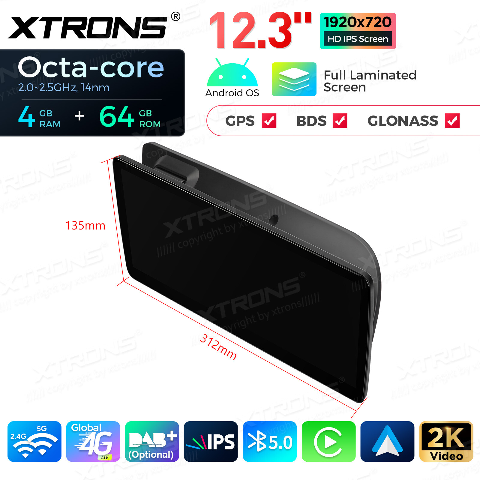 For Audi A4 A5 LHD 12.3″ Android Radio Player Wireless CarPlay IPS Screen 4G 64G