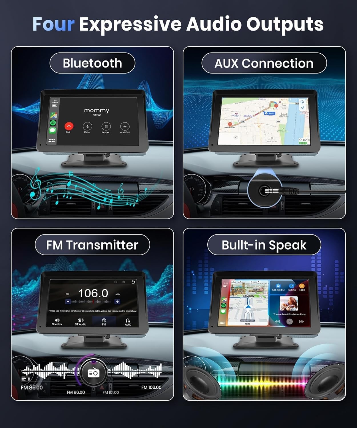 Podofo 7″ Car Stereo Wireless CarPlay Android Auto Touchscreen Radio BT AUX