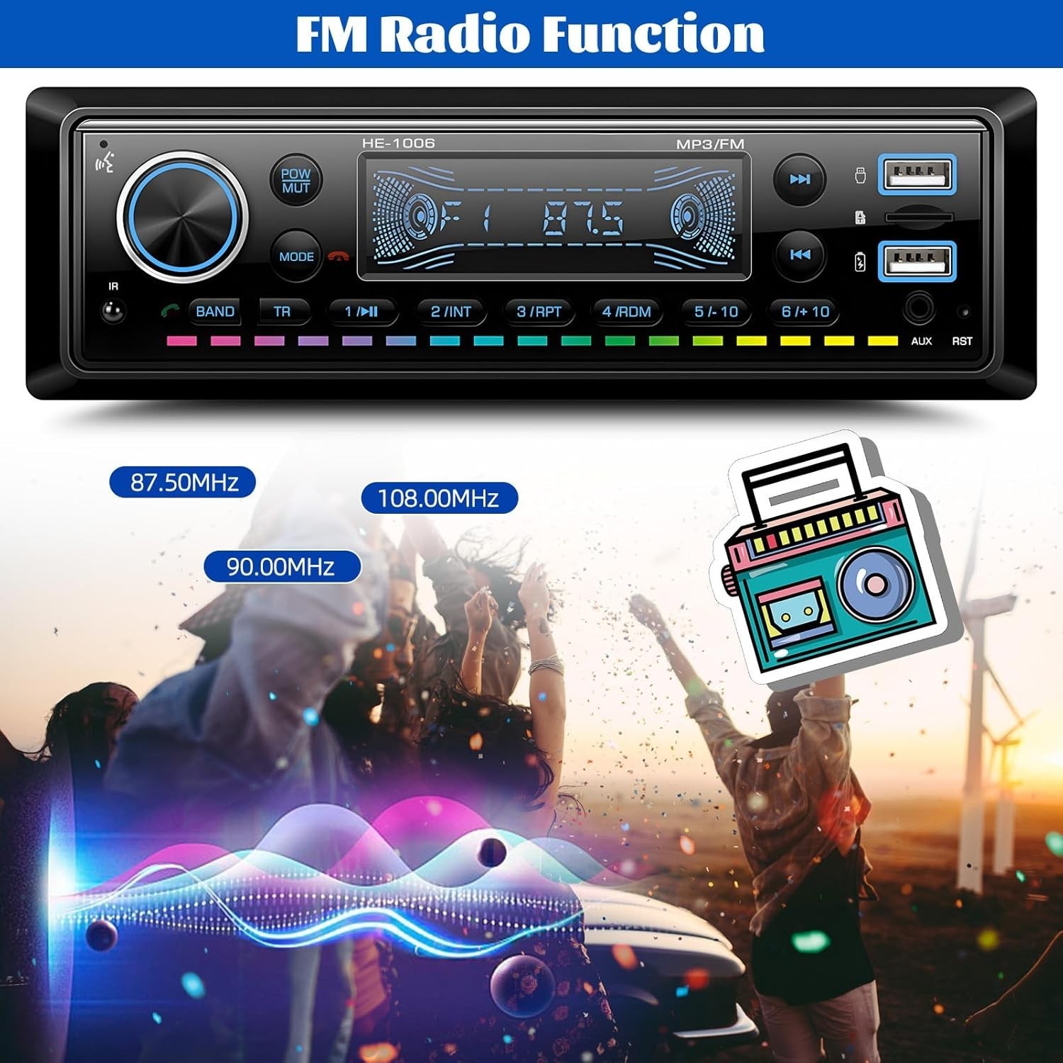 Multimedia Car Stereo with FM Radio, Quick Charge & Hands-Free Bluetooth Calling