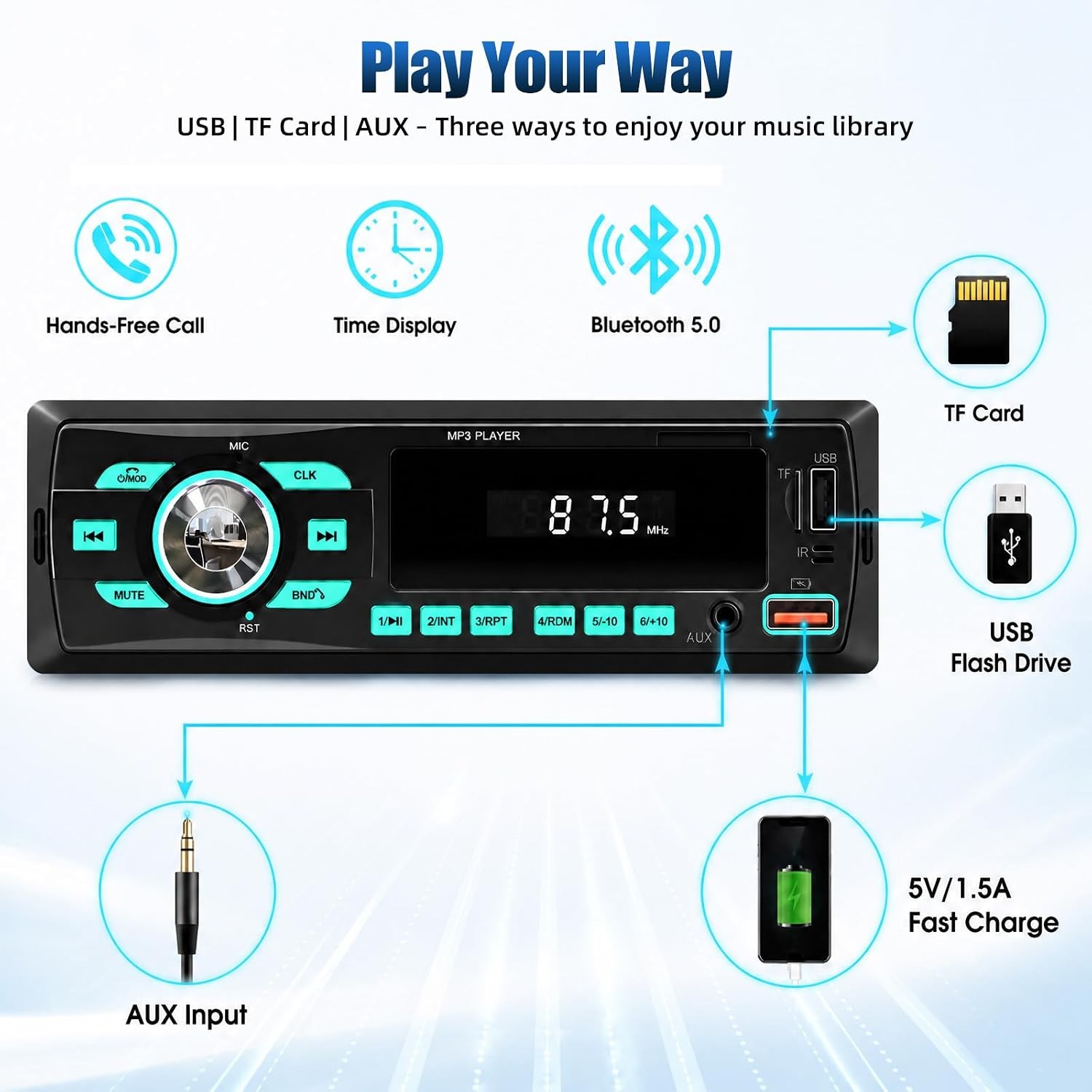 Car Radio Bluetooth Single DIN Car Stereo Audio, Car Audio with Dual P4