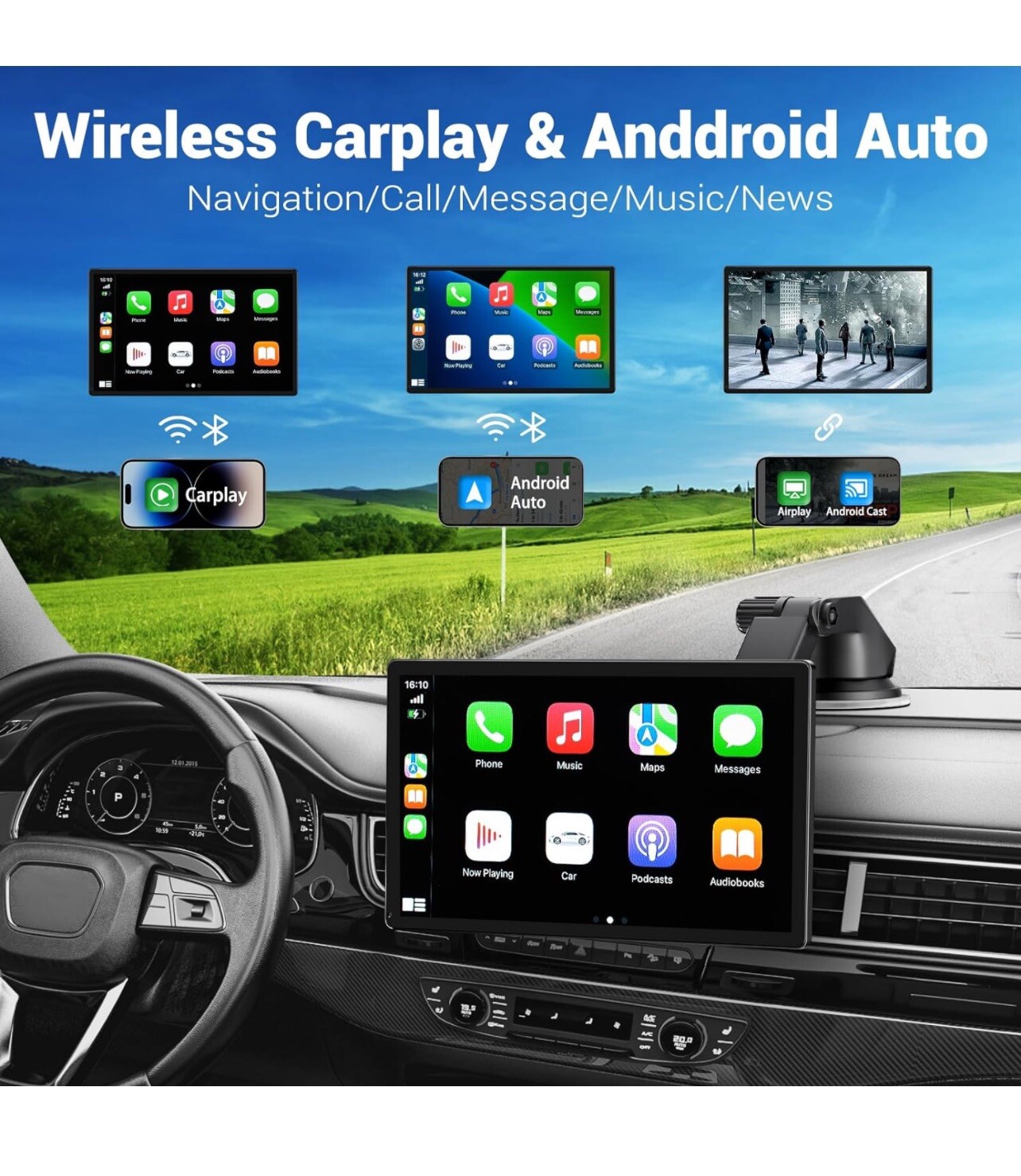 Wireless Carplay Touchscreen with 2.5K Dash Cam