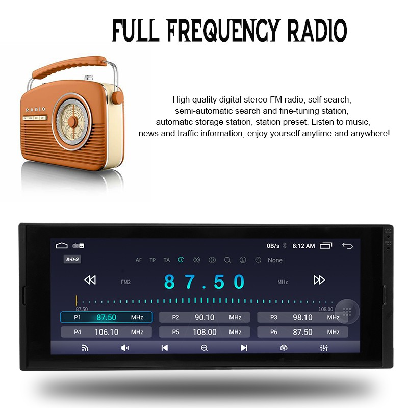 1Din 6.9″Android Car Stereo Touch Screen Built-in CarPlay AHD Rear View WiFi GPS