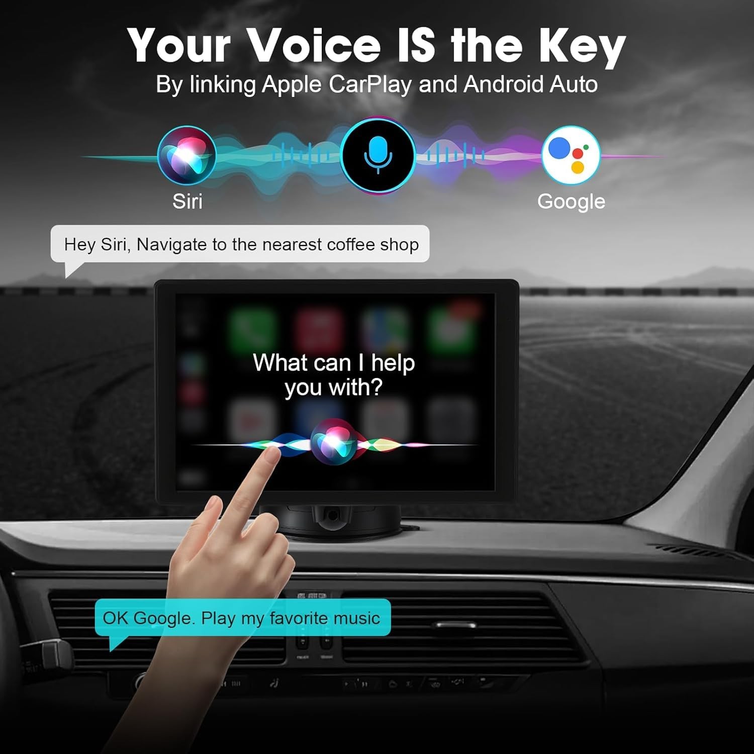 8” Wireless Carplay Screen for Car, Portable Apple Car Play & Android Auto C…