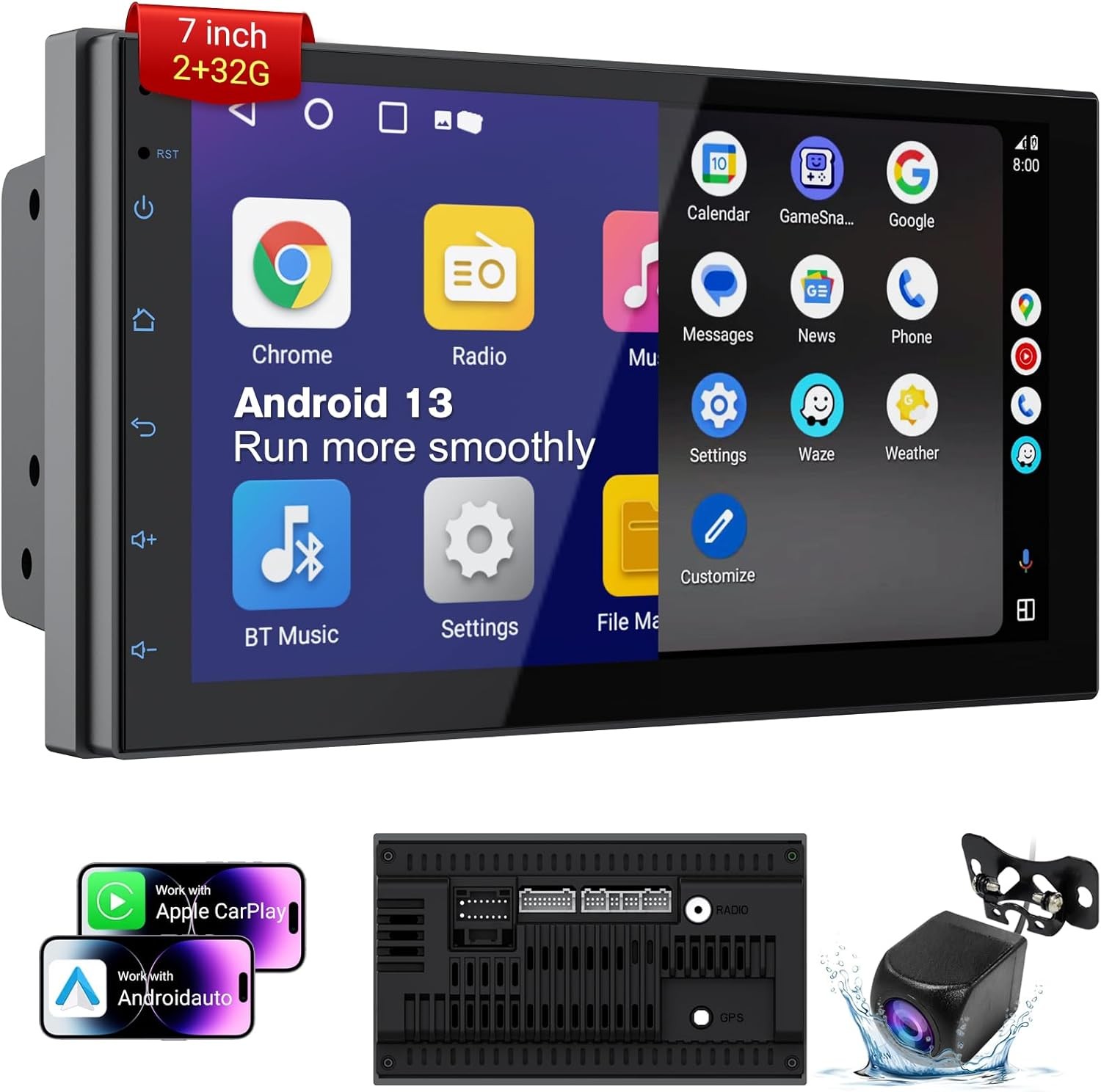 Double Din Car Stereo with 7″ HD Touchscreen | CarPlay & Android Auto |…