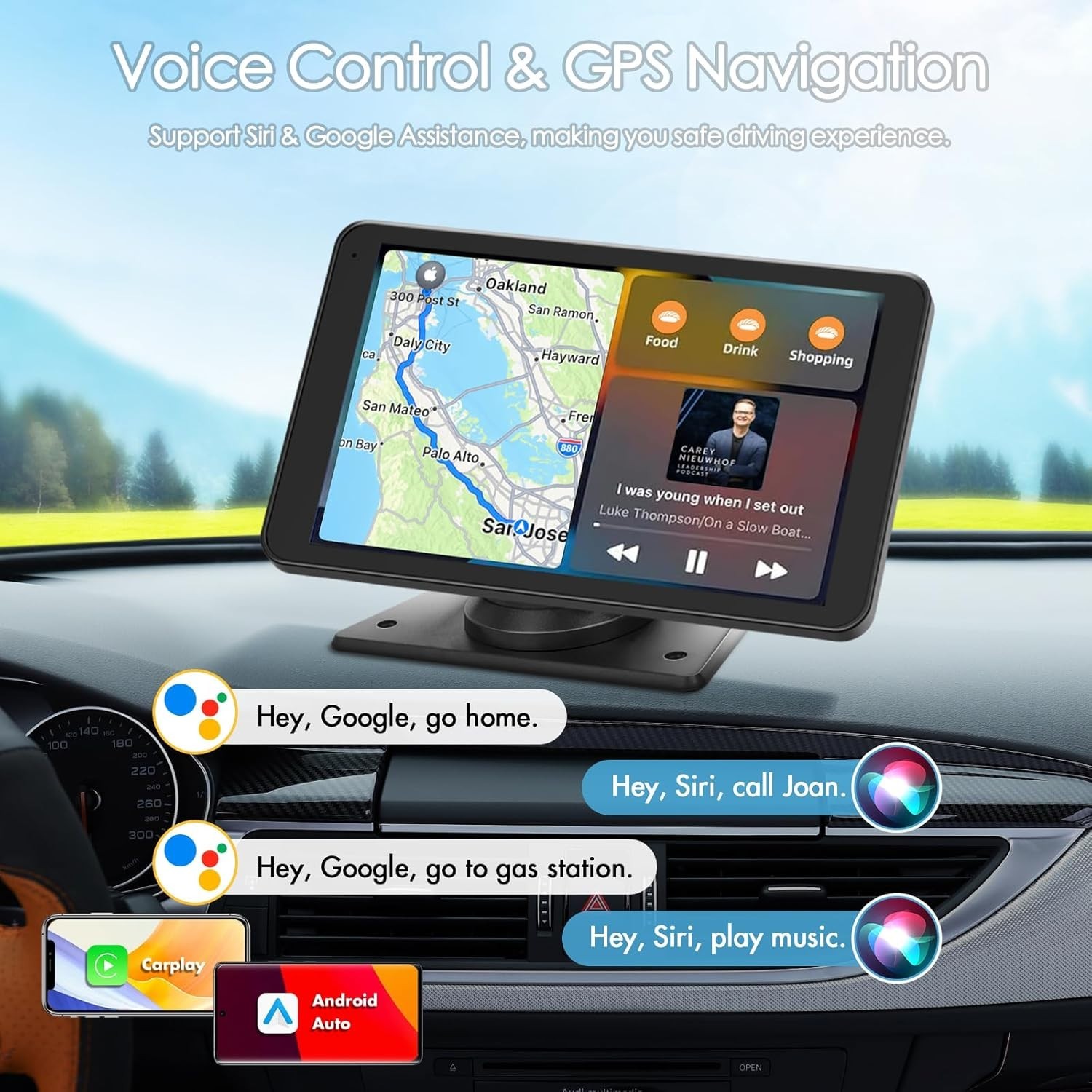 Portable Wireless Carplay Car Stereo, 7″ HD Touchscreen for ANY Car