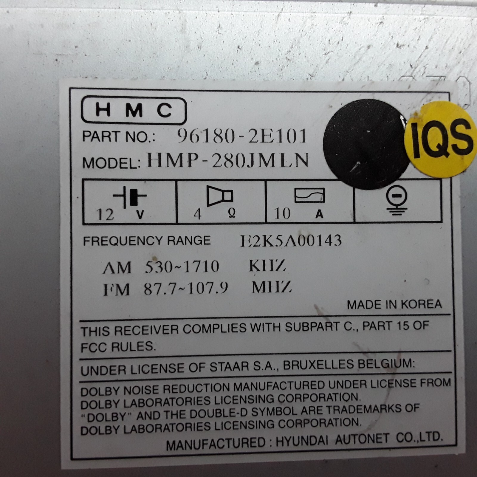 05 06 Hyundai Tucson AM/FM CD cassette radio receiver OEM 96180-2E101