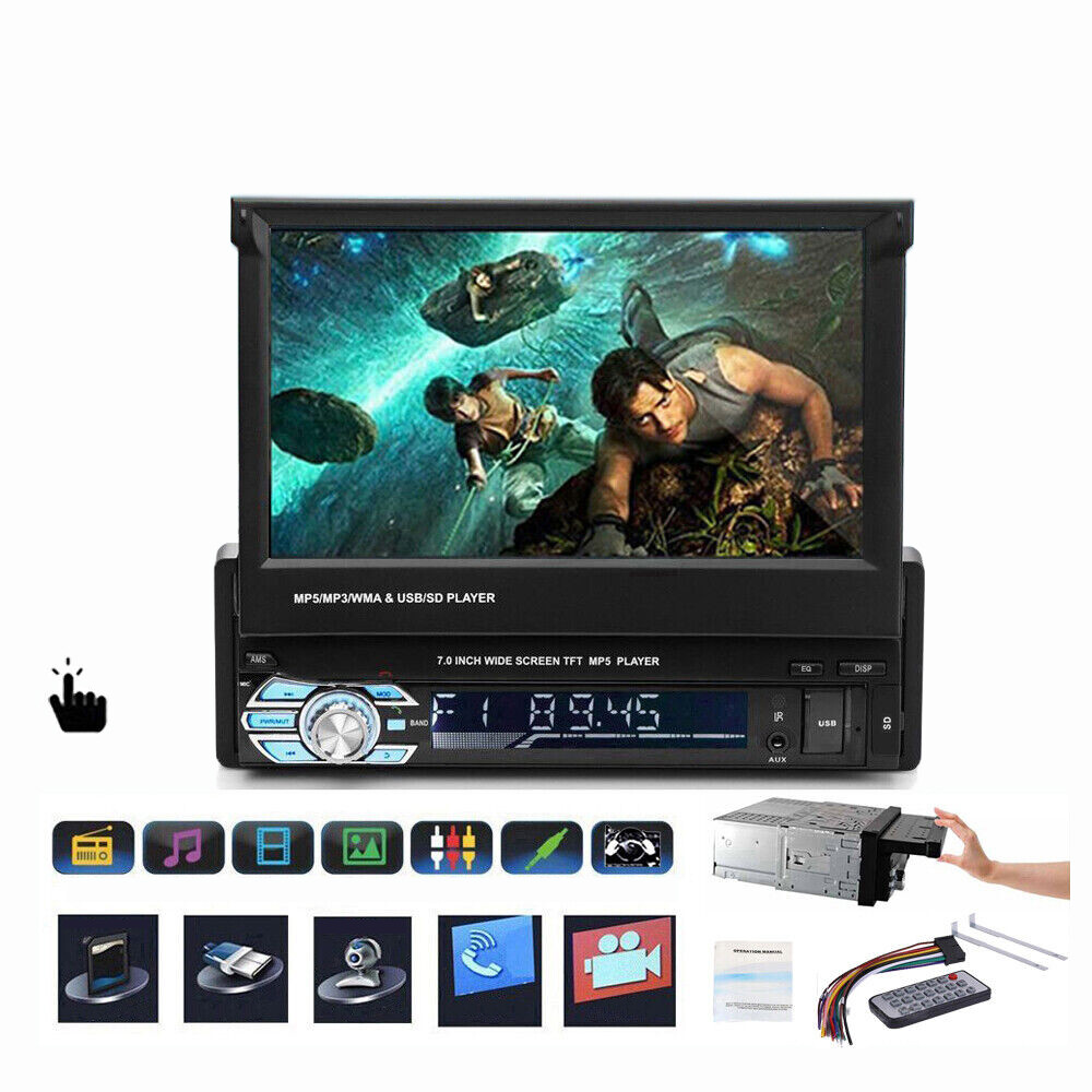 7” 1 DIN Auto Car Radio Stereo BT USB/SD/AUX/EQ FM Touch HD Screen Head Unit