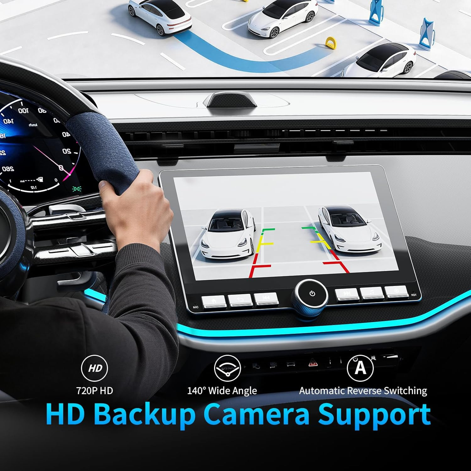 10.1” Double Din Car Stereo with Wireless Apple Carplay & Android Auto, with DS