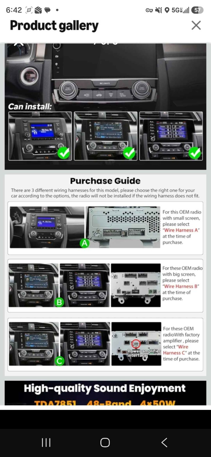For 2016-2021 Honda Civic Head Unit 9 inch apple car play Octa Core Car Stereo