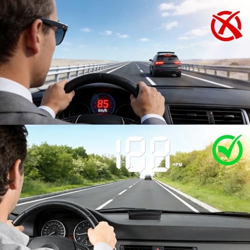 Amiss Heads Up Display for Cars, Digital HUD Speedometer for Automotive White