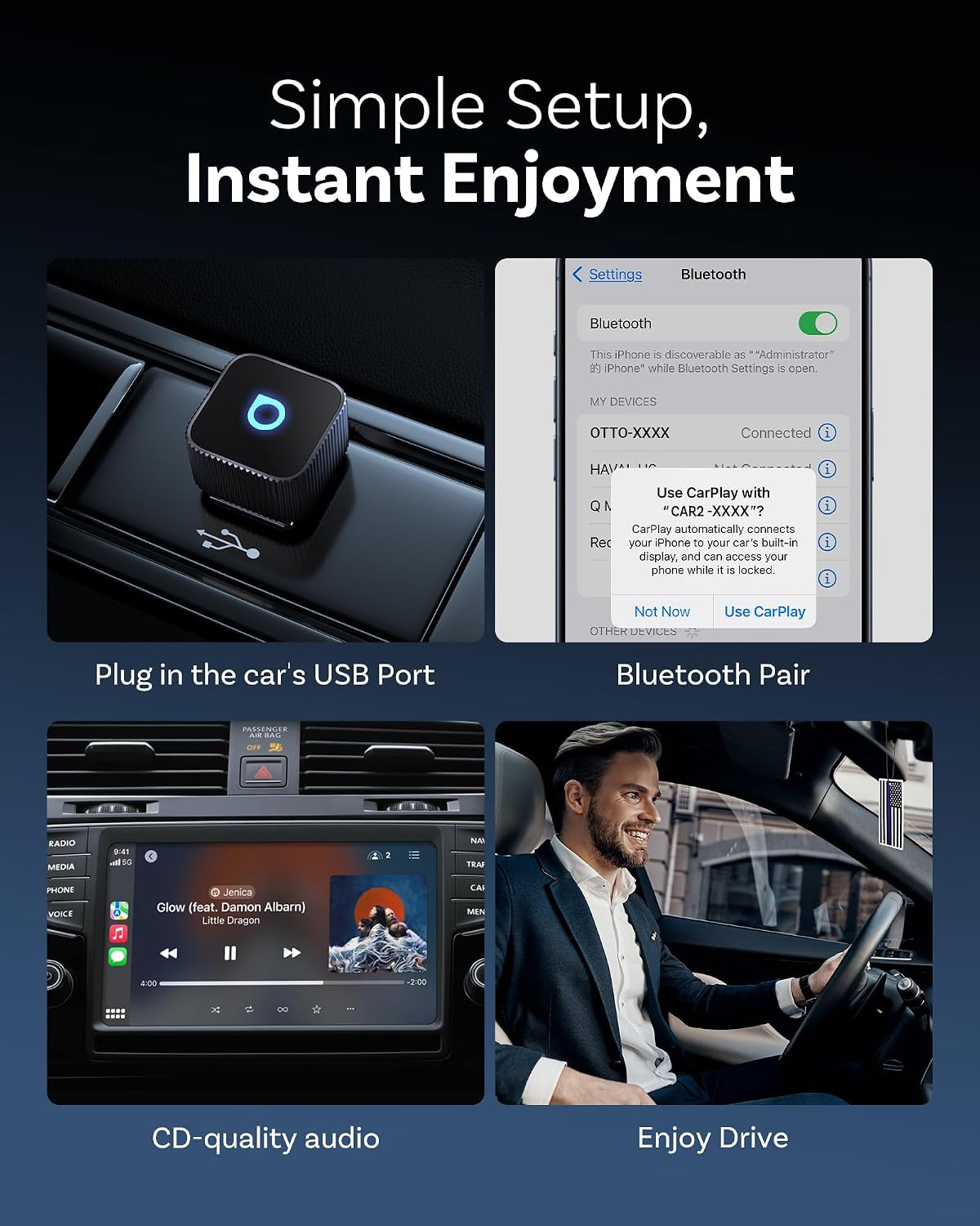 OTTOCAST Mini Slim Wireless CarPlay & Android Auto Adapter, USB-A/USB-C Dual Por