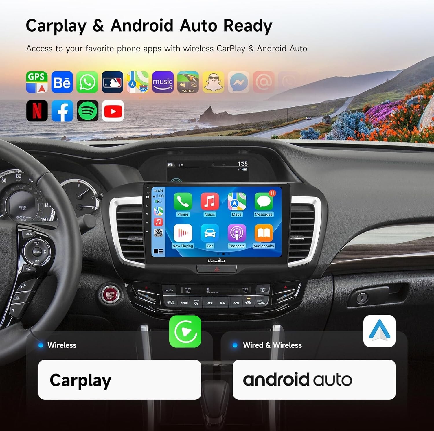 Dasaita 10.2” Android 13 Car radio for Honda Accord 2013-17 Carplay Navigation