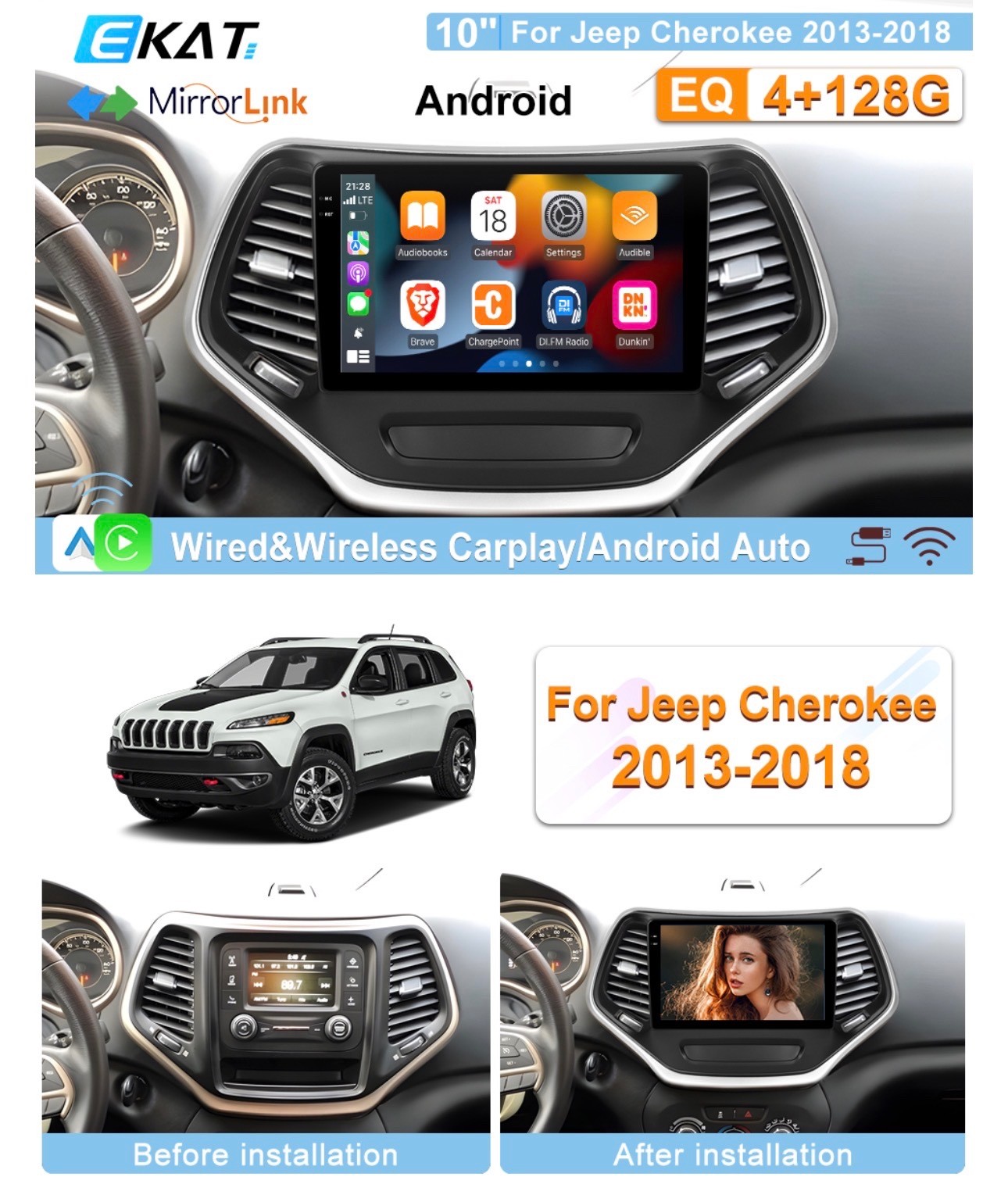 Car Stereo Radio For Jeep Grand Cherokee 2013-2018 Android WiFi 10inch 4+128GB