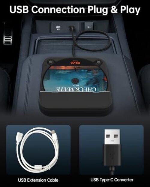 Portable Car CD Player with USB/AUX Port,External CD Player Compatible Black