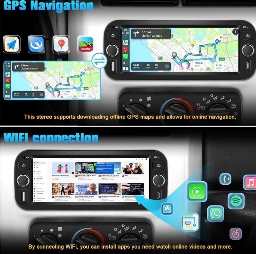 Car Stereo for Jeep Wrangler 2003-2006 Dodge RAM2002-2005 GPS 2+64GB AndroidAuto