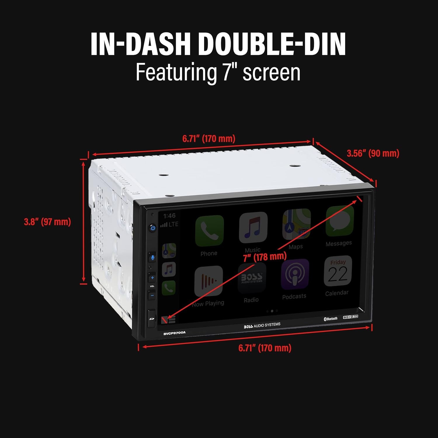 BOSS Audio 7in Double Din Car Stereo Apple CarPlay