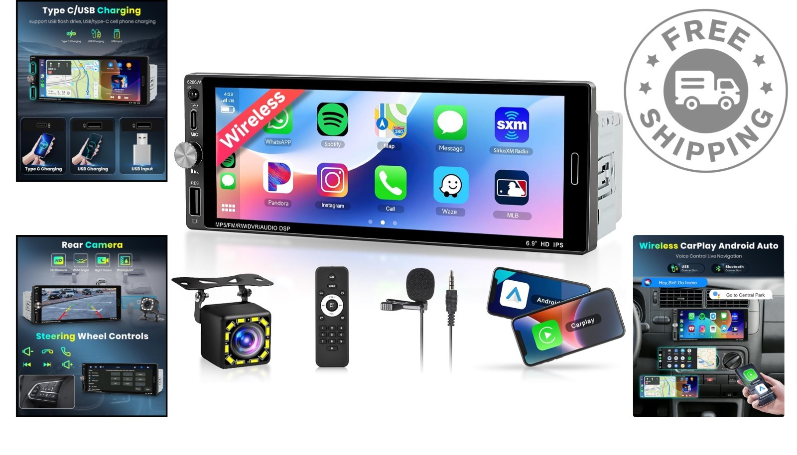 Bluetooth 5.2 Single Din Car Radio: Android Auto, Wireless Carplay & RCA Output
