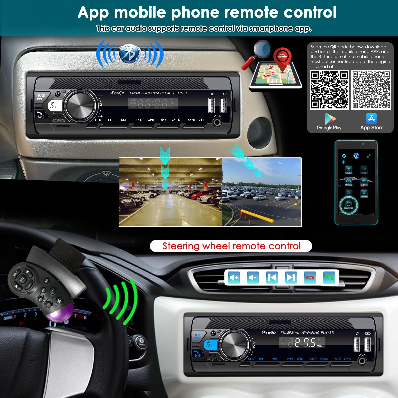 Single DIN Car Radio with Bluetooth Hands Free Calling & Music Streaming, Car…