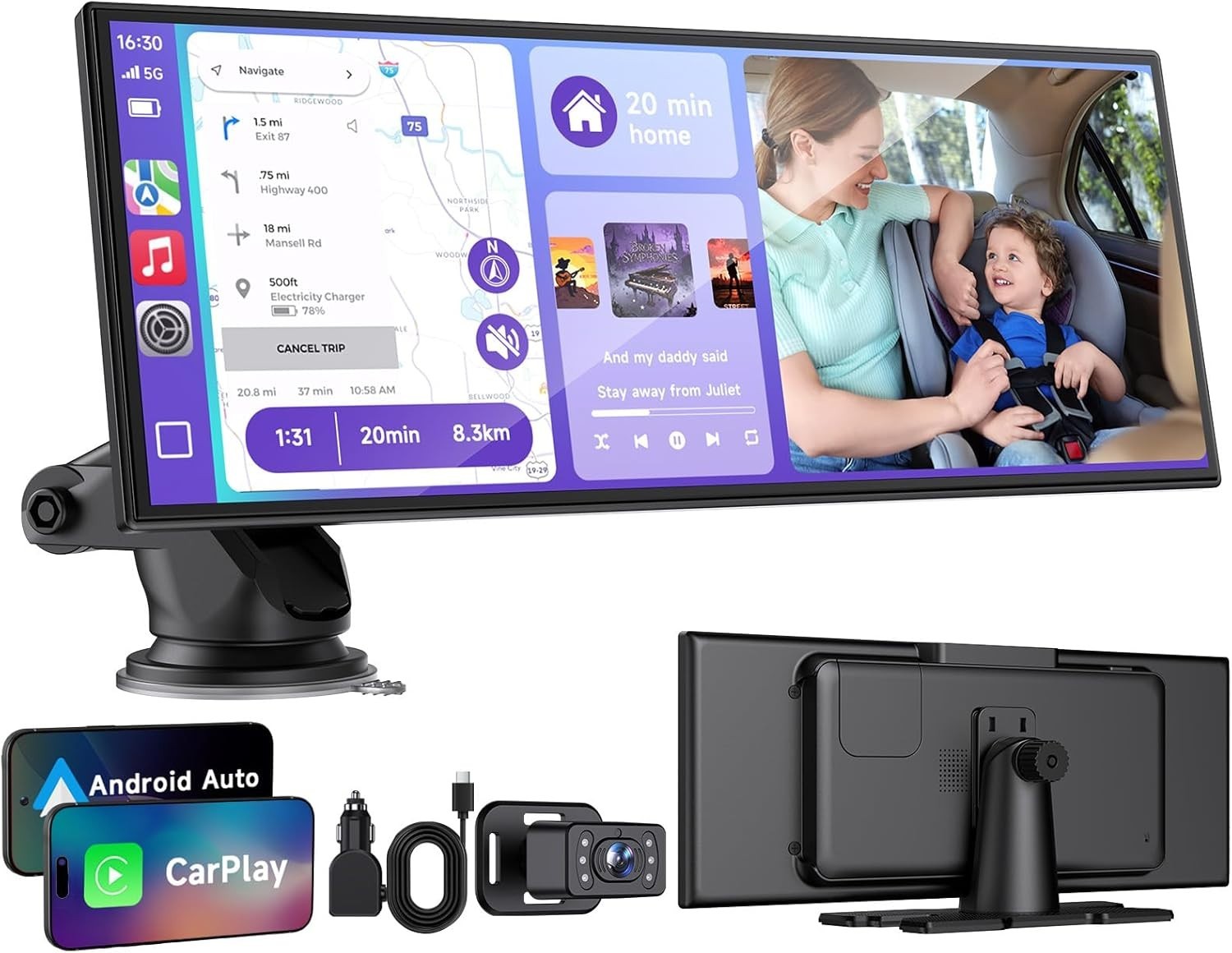 10.25″ Car Play Screen Carplay Android Auto Baby Monitor GPS Bluetooth FM Mirror