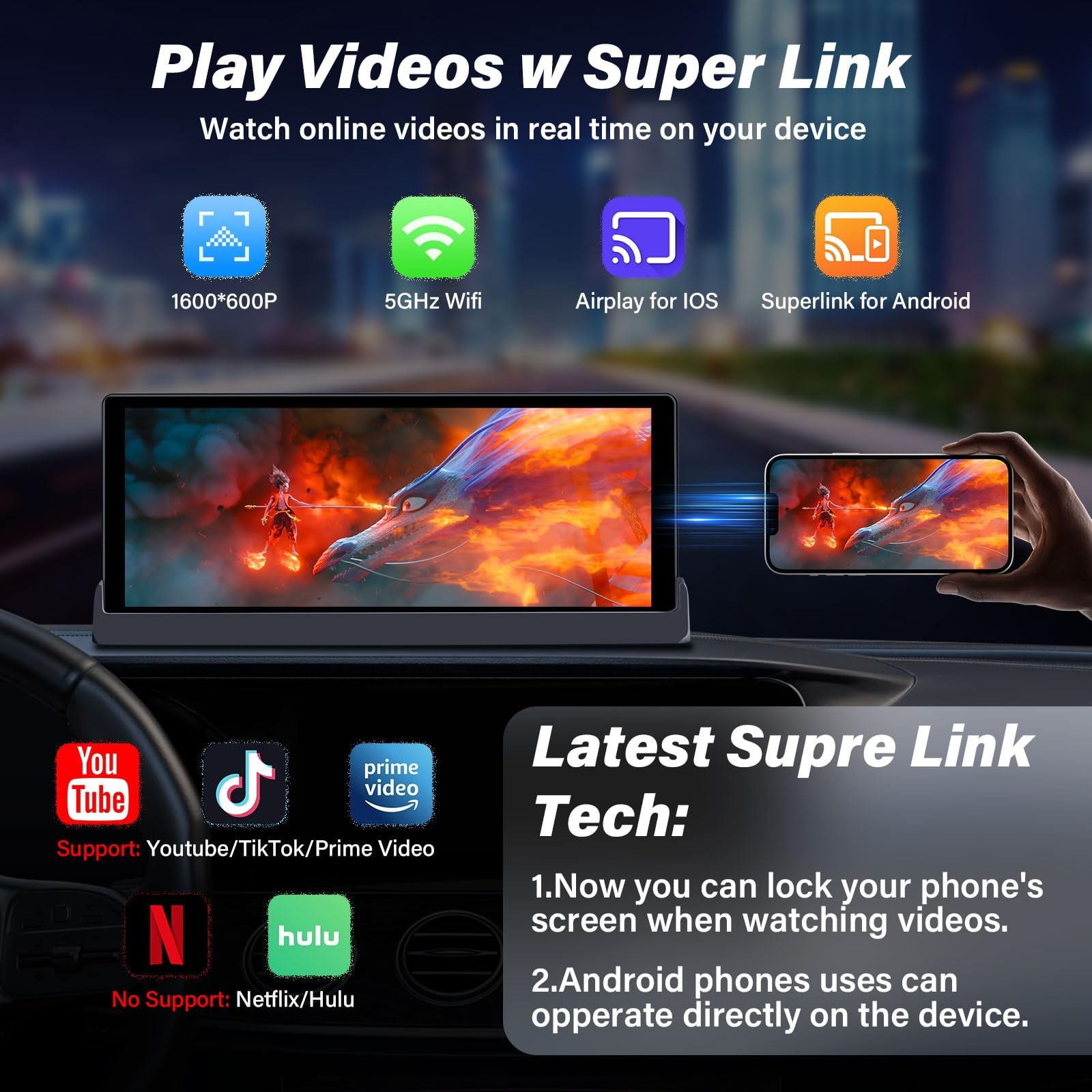 Pantalla Tactil 10″ Carplay Android Portátil Bluetooth Estereo Para Carro Coche