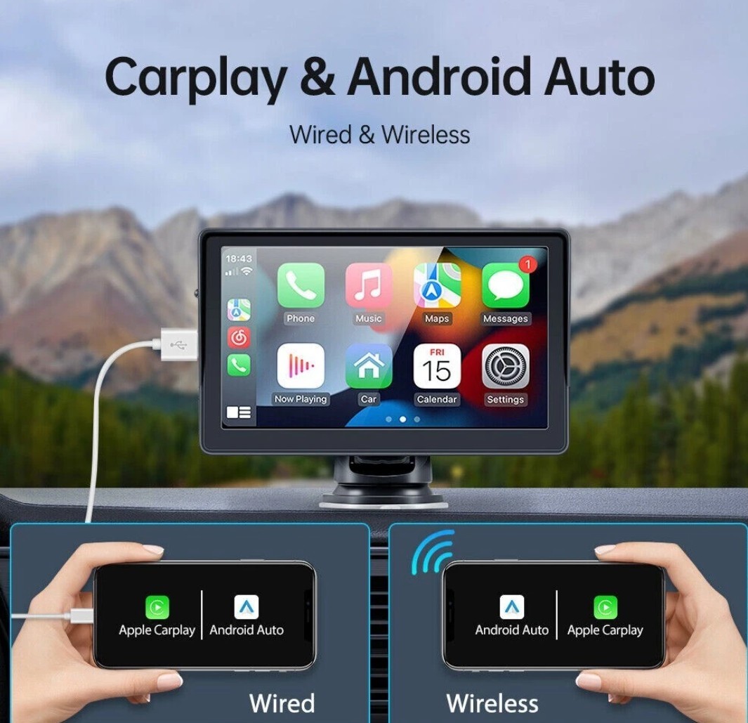 7” Portable Car Stereo Radio Wireless Apple CarPlay Android Auto Backup Camera