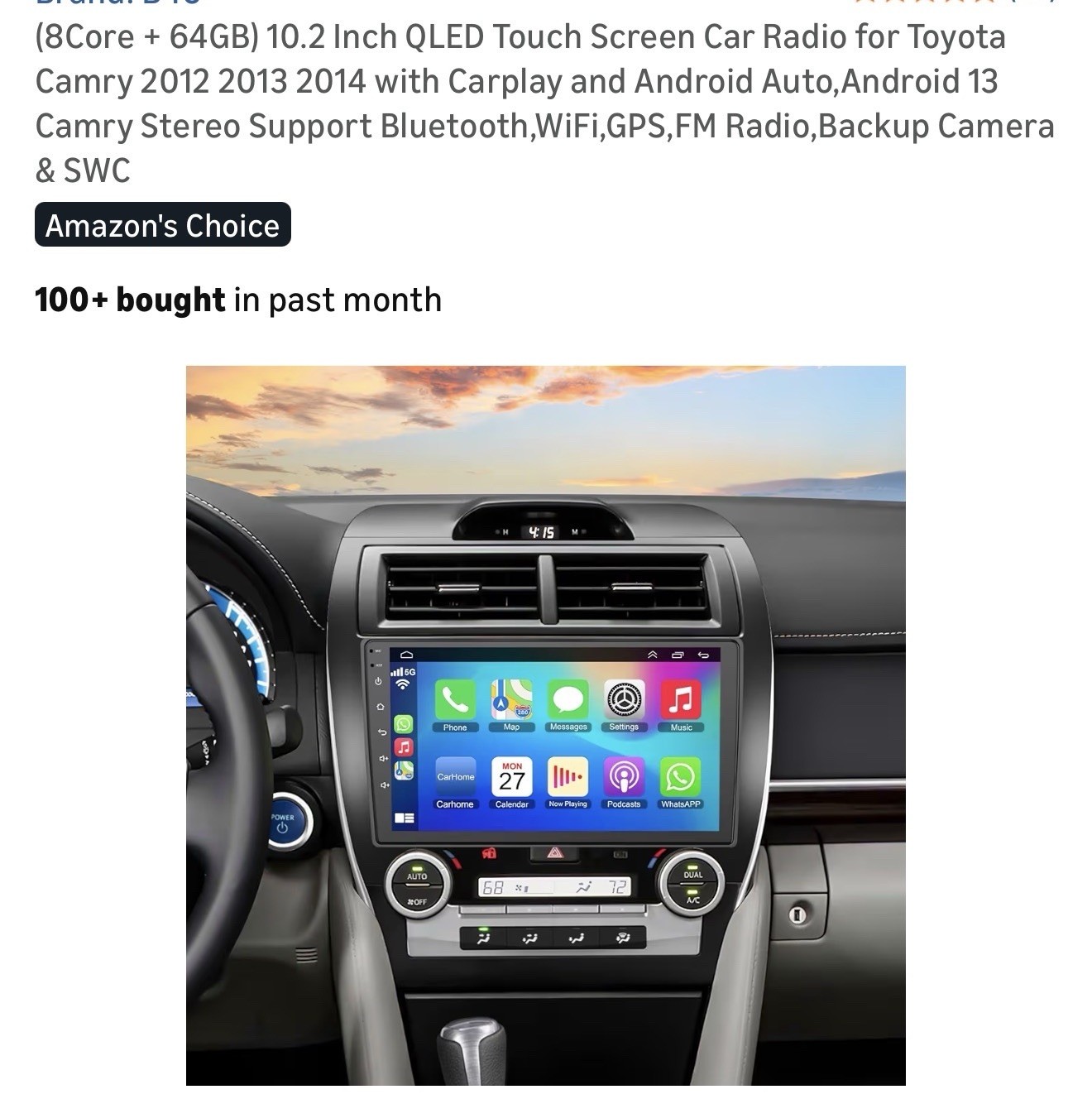 Roadanvi 10.2″ Car Stereo for Toyota Camry 2012-2014 Android Auto Carplay Radio