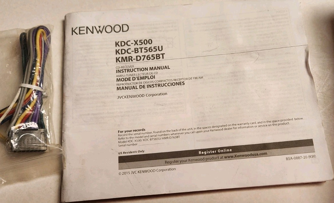 Kenwood KDC-BT565U Bluetooth AM/FM CD Car Remote Manual Faceplate (No STEREO)