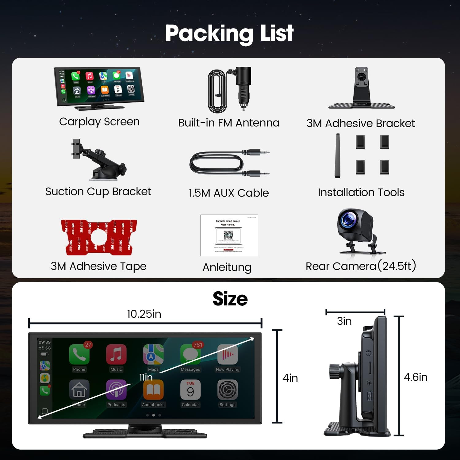LAMTTO Upgraded 11” Wireless Carplay Screen with Net-Flix YouTube Apps and Back