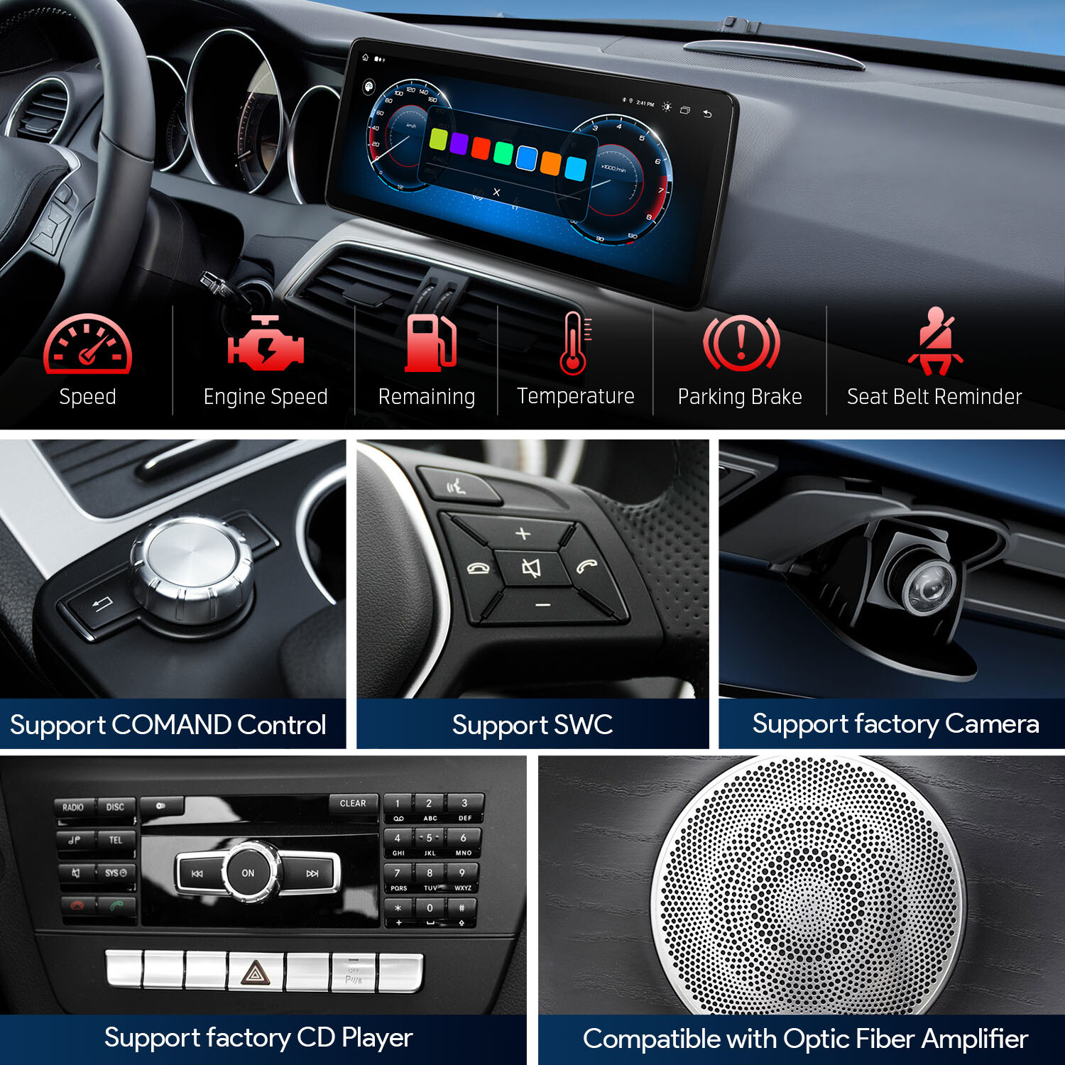 CarPlay 12.3″ IPS Android 13 8-Core 64G Car Stereo GPS Nav For Benz C-Class W204
