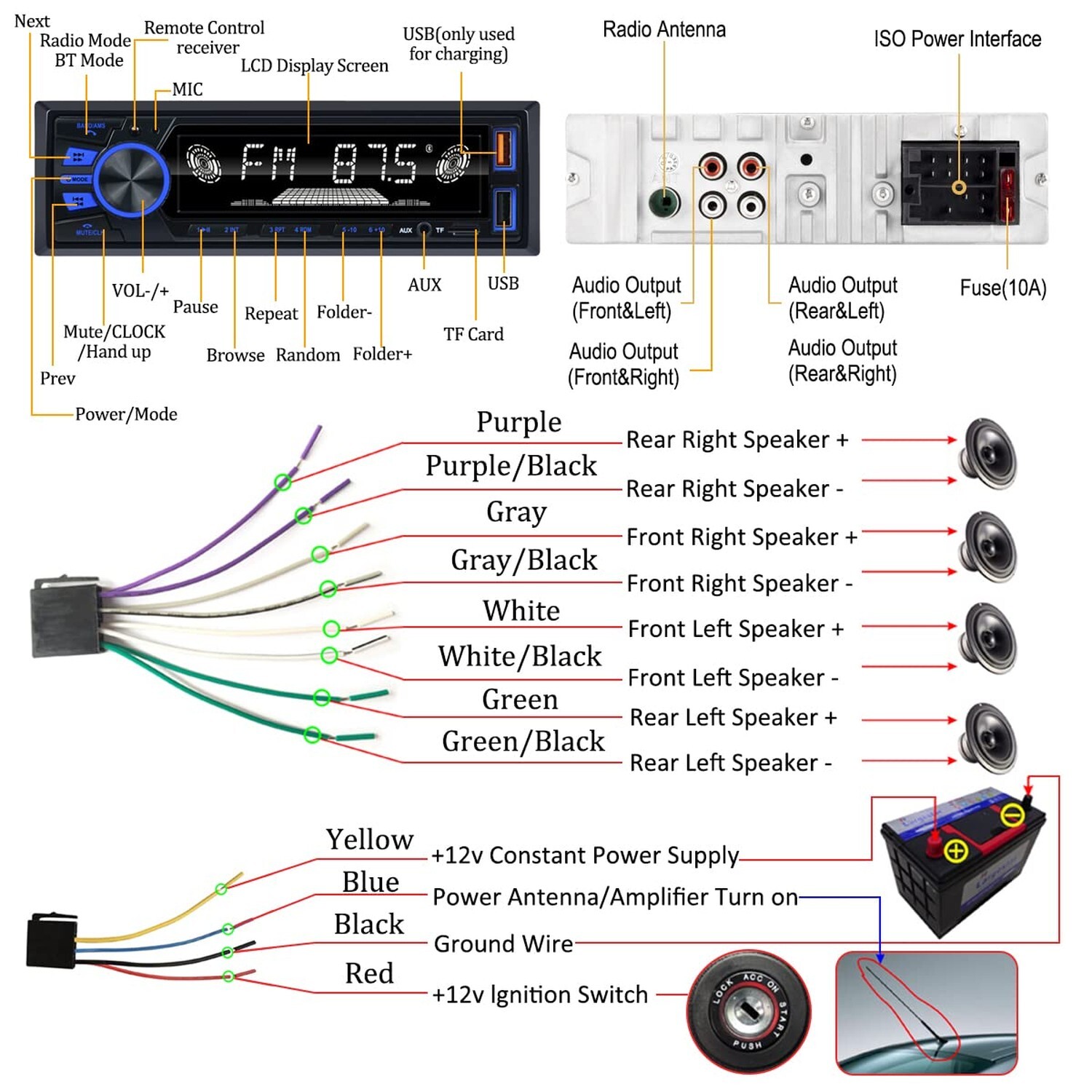 Car Radio Bluetooth Single DIN Car Stereo Audio, Car Audio with Handsfree and…