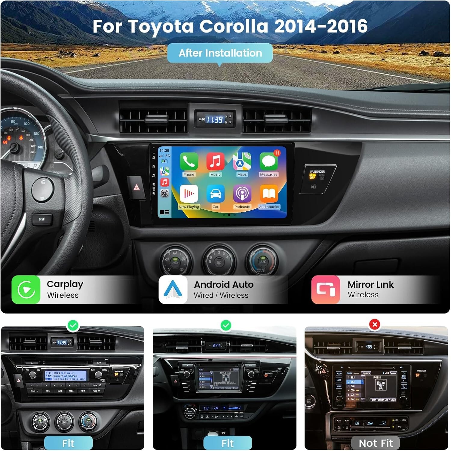 Roadanvi 10.2″ Car Stereo for 2014-2016 Toyota Corolla with WiFi 5.0 4G LTE