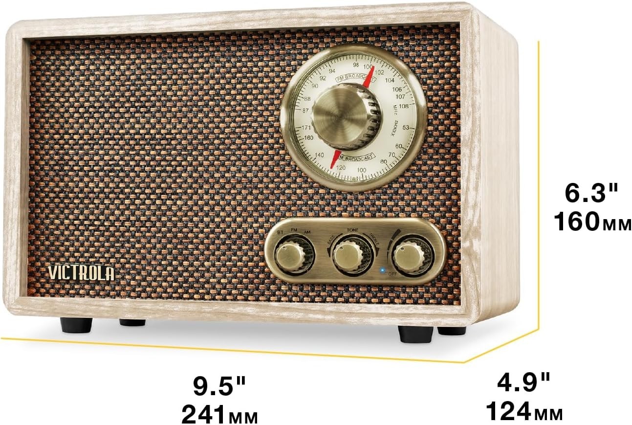 Willow Retro Bluetooth Radio: Vintage Wood Design with Built-in Speakers 9.5”
