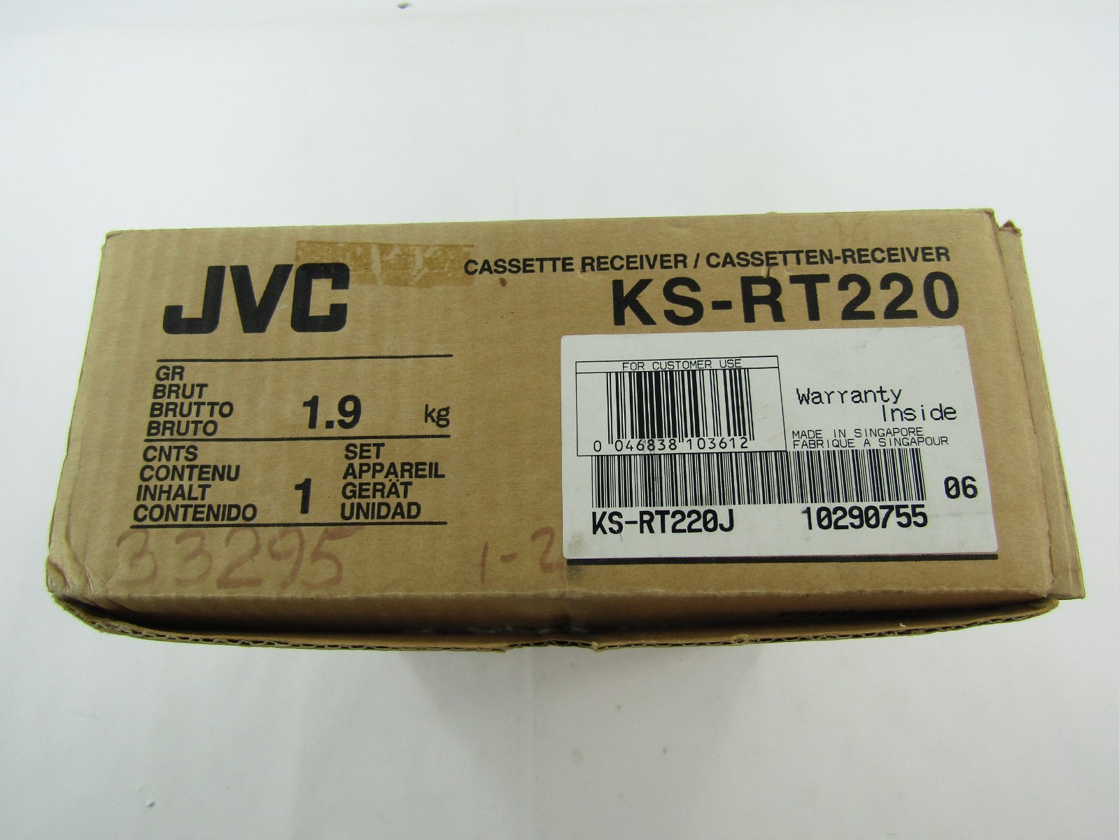 JVC KS-RT220 Car Cassette Receiver Radio Manuals Original Box Opened