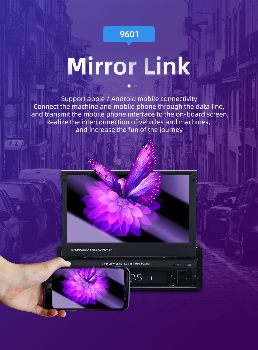 7″ Single 1DIN Car Stereo Radio Flip Out Touch Screen Bluetooth MP5 Player USB