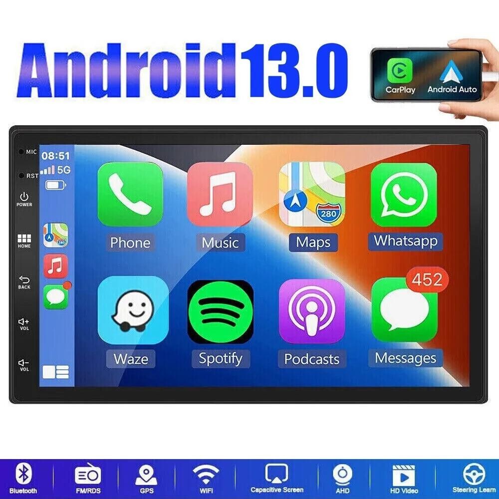 Android 13.0 Double DIN Touch 7″ Car Stereo Radio WiFi Apple CarPlay GPS Navi