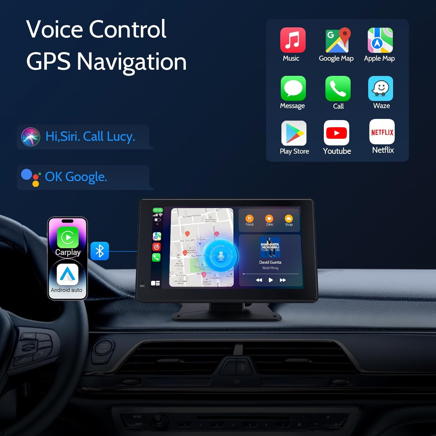 7 Inch Portable Carplay Wireless Car Stereo,Hd Touchscreen for All Vehicles,With