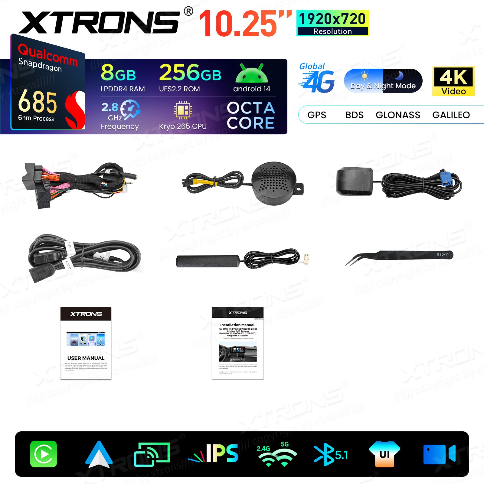 8-Core 8+256G 4G Android 14 Car Screen Retrofit Stereo For BMW X5 X6 E70 E71 CCC
