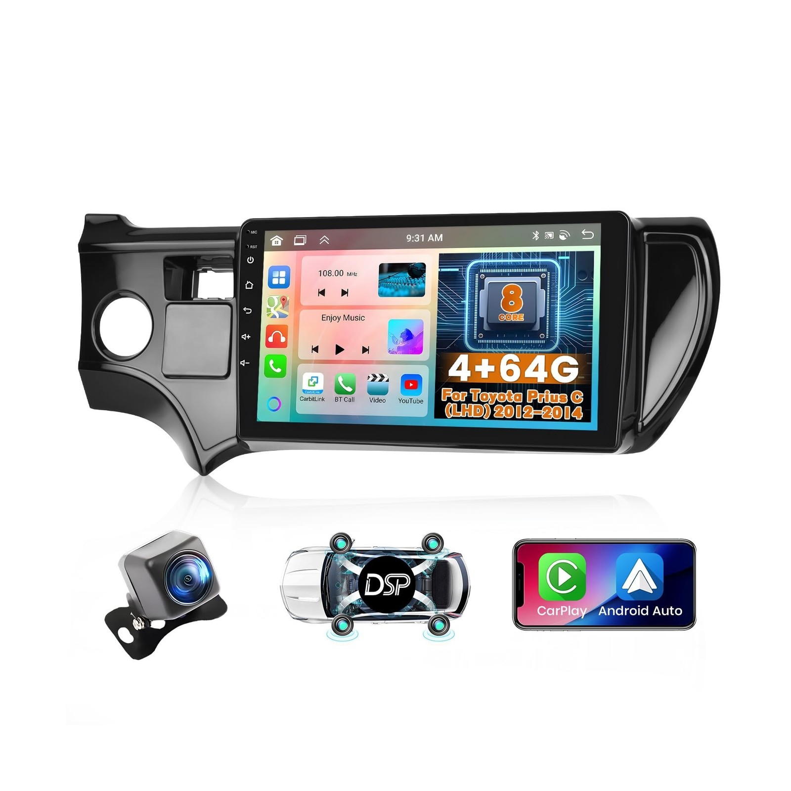 8 Core 4+64GB Android Car Stereo for Toyota Prius C (LHD) 2012 2013 2014, 9 I…